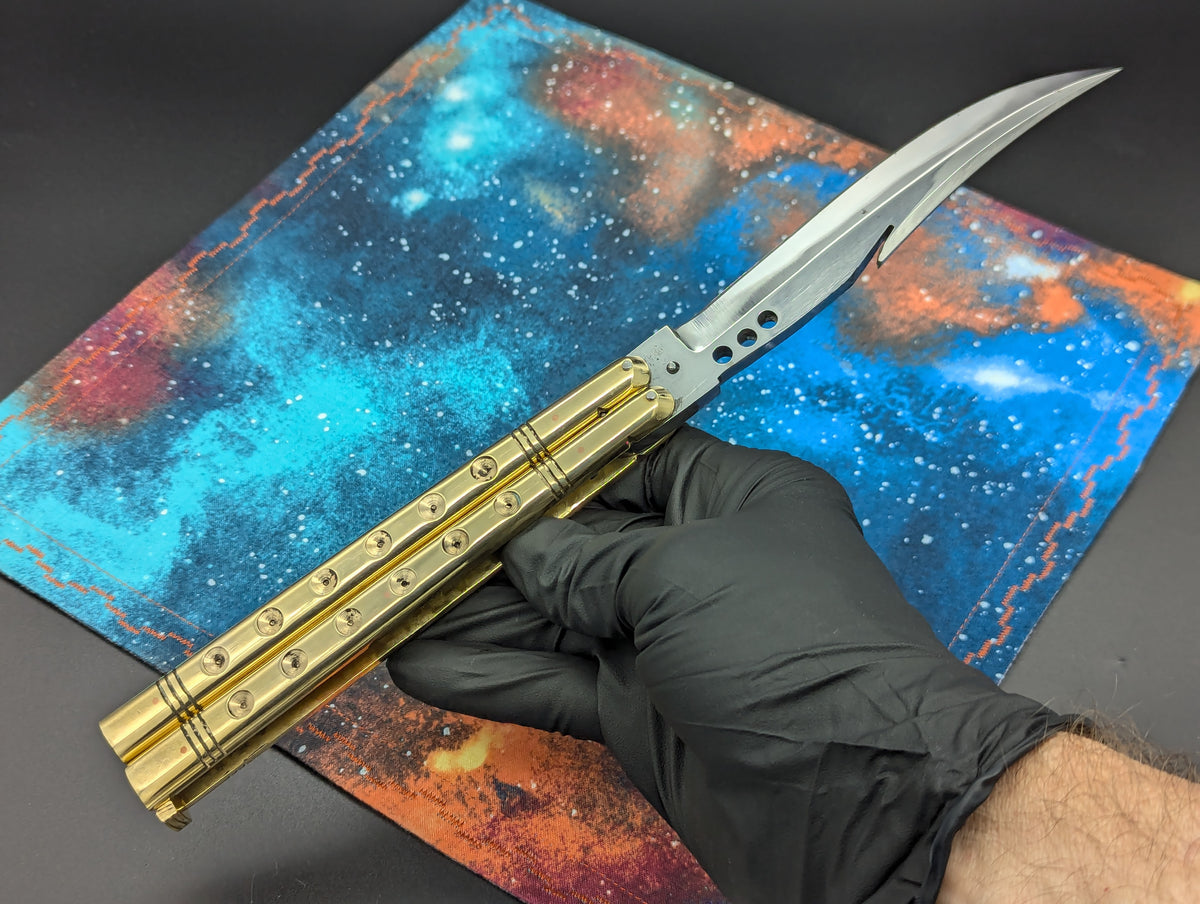 11" Gut Hook Clip Blade Ultra Heavy Brass FHM Balisong