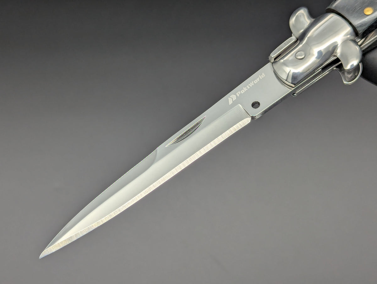 9" BLACK WOODEN BAYO BLADE ITALIAN STYLE STILETTO