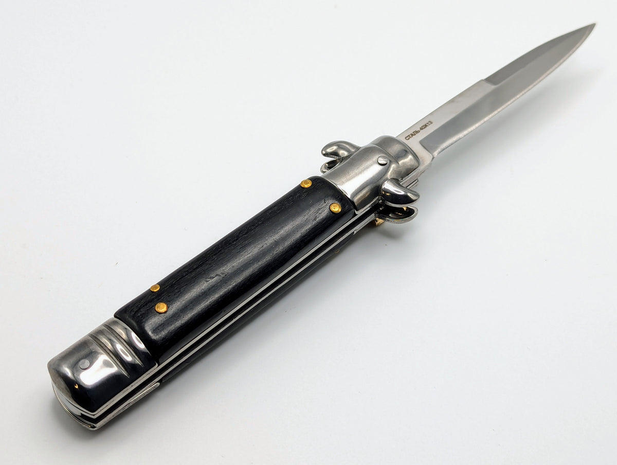 VITYAZ SLIMLINE BK WOOD LEVERLOCK SWITCHBLADE KNIFE