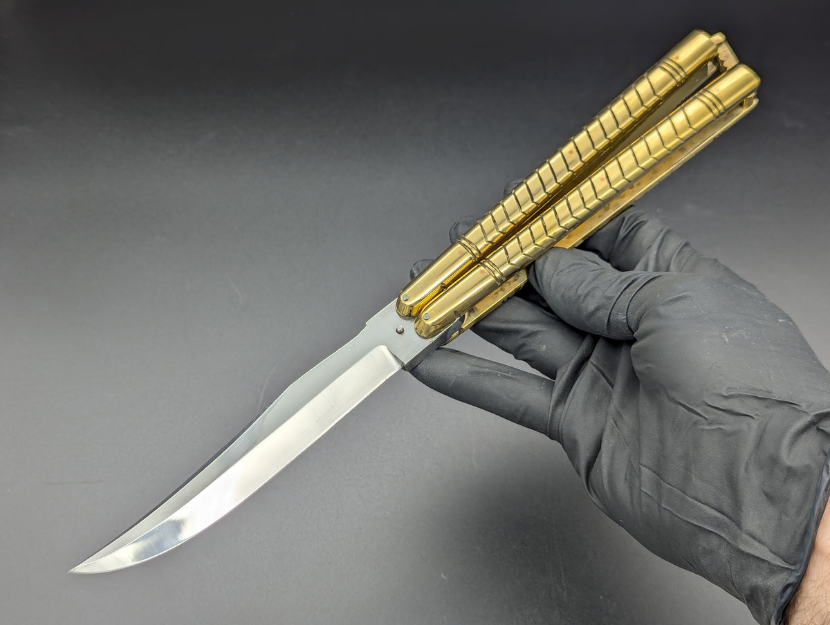 11" 404g SOLID BRASS FHM CLIP POINT BLADE BALISONG