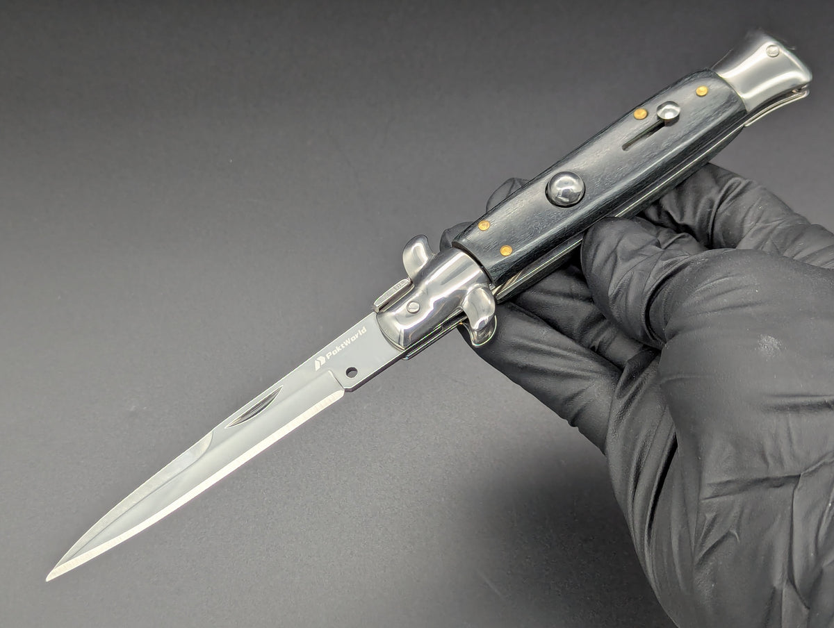 9" BLACK WOODEN BAYO BLADE ITALIAN STYLE STILETTO