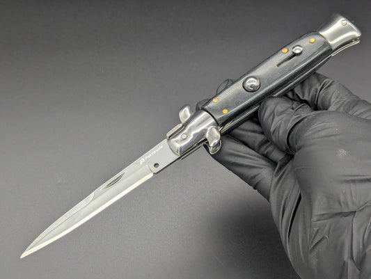 9" BLACK WOODEN BAYO BLADE ITALIAN STYLE STILETTO