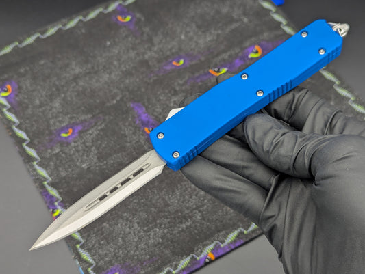 9.5" BLUE SLIMLINE EXECUTIVE D/A OTF KNIFE DOUBLE EDGE