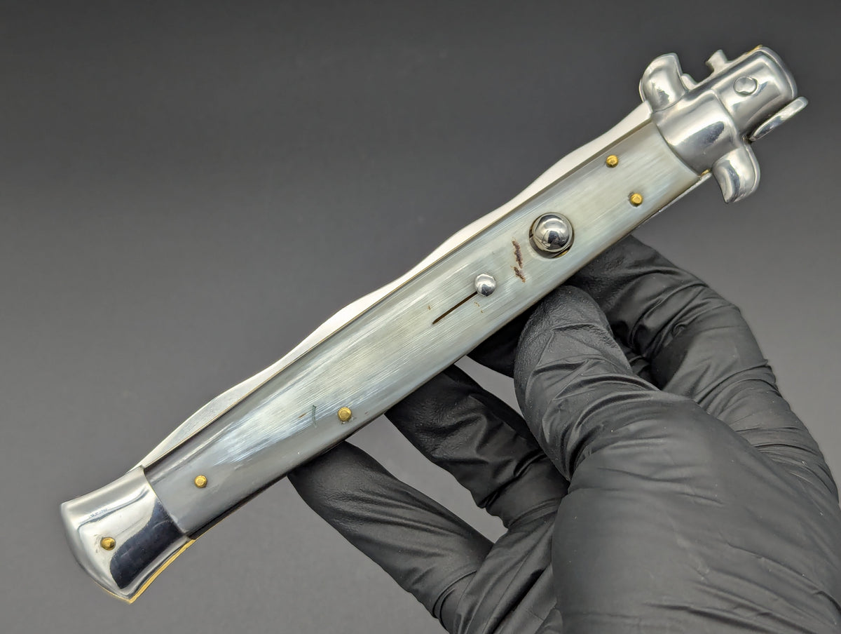 13" KRIS BLONDE HORN SWITCHBLADE ITALIAN STILETTO