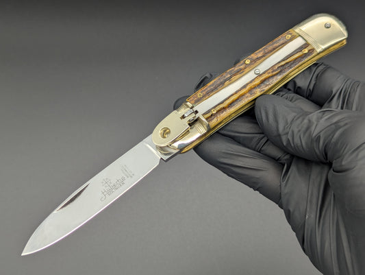 WEST GERMAN HUBERTUS 7.75" STAG HORN SWITCHBLADE KNIFE