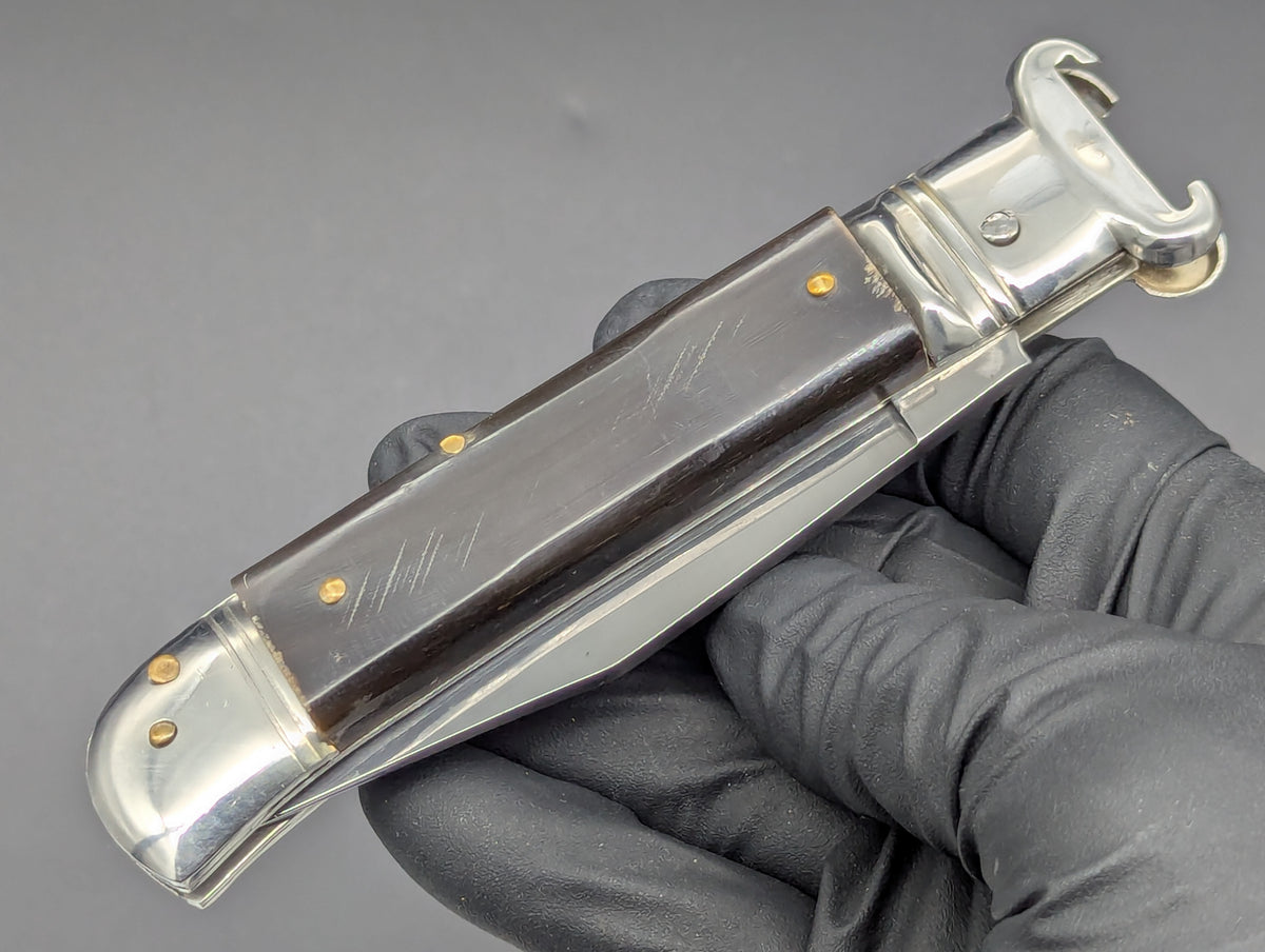 VINTAGE BUFFALO HORN ITALIAN SHELL PULLER SWITCHBLADE KNIFE
