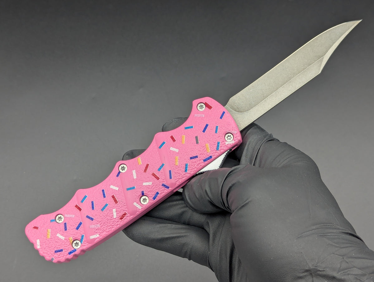 PINK SPRINKLED DONUT CLIP POINT D/A OTF KNIFE