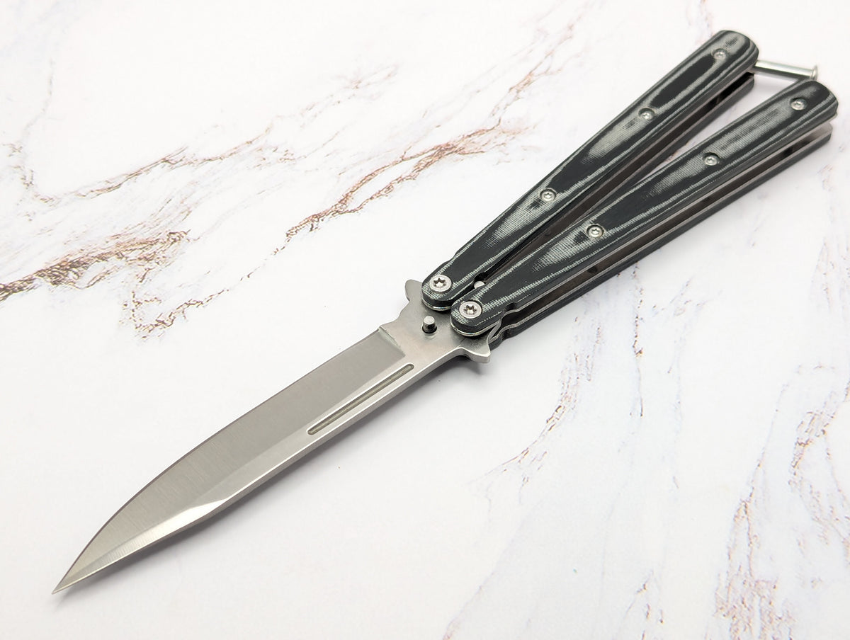 9" Grey & Black Micarta Stainless Butterfly Knife