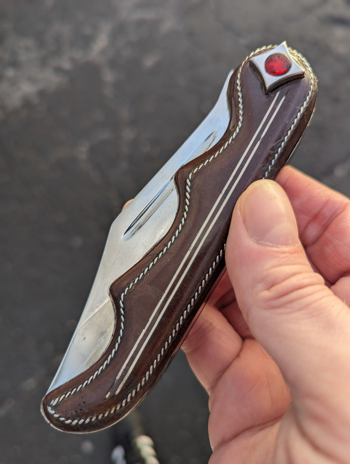 XL Vintage Russian Prison Made Switchblade Knife Jeweled Button