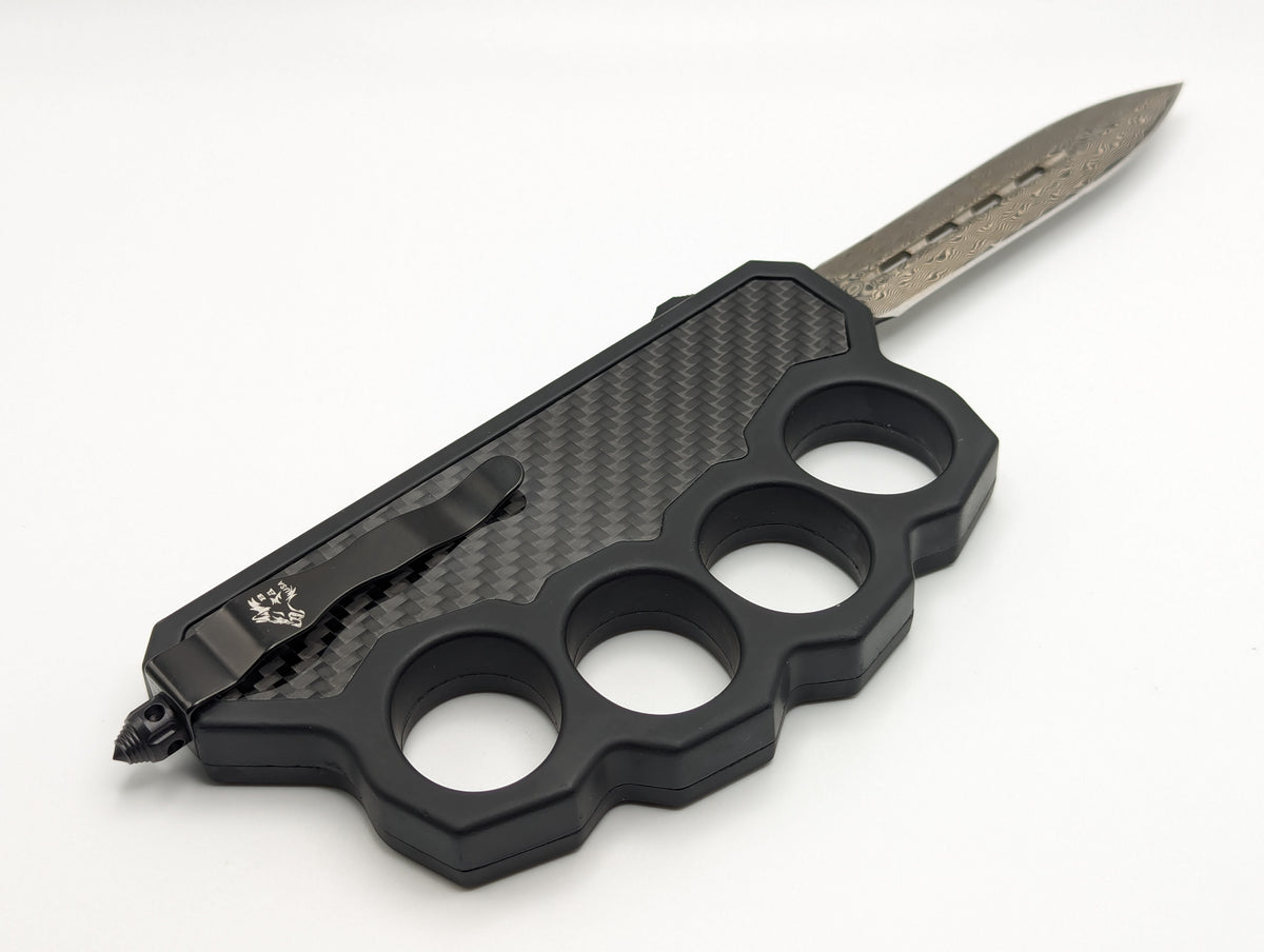 DAMASCUS & CARBON FIBER D/A OTF KNUCKLE KNIFE