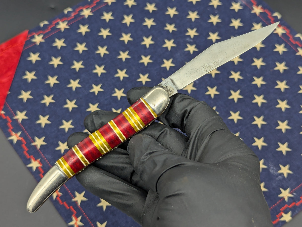 ANTIQUE HAMMER BRAND CANDY STRIPE TOOTHPICK SWITCHBLADE KNIFE